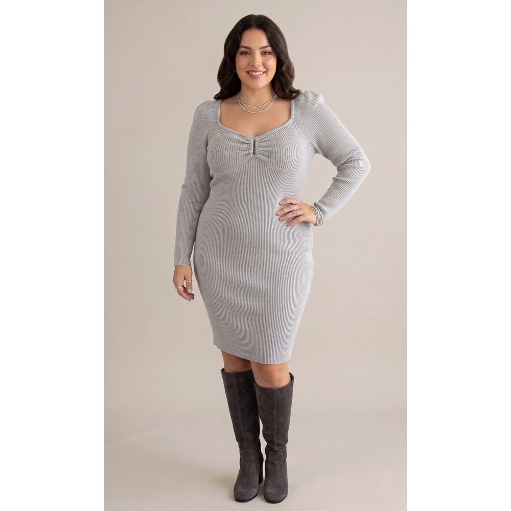 Steve Maden Oatmeal Knit Bodycon Long Sleeve Dress (Size: XXL)